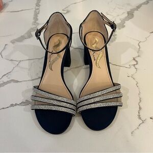 Nina dark navy sparkle ✨ cross strap dress heels with silver rhinestone accent